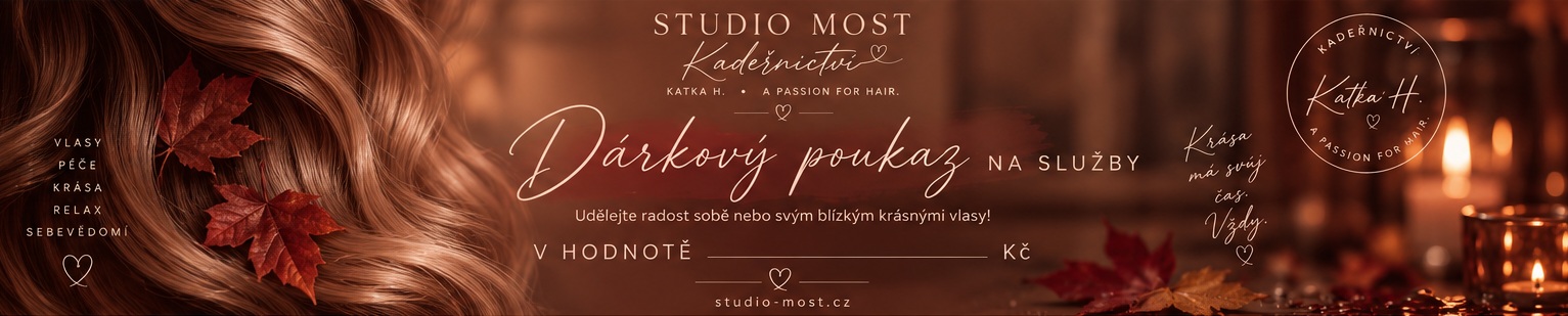Tmavý podzimní dárkový poukaz Studia Most s vlasy a svíčkami, motiv 02